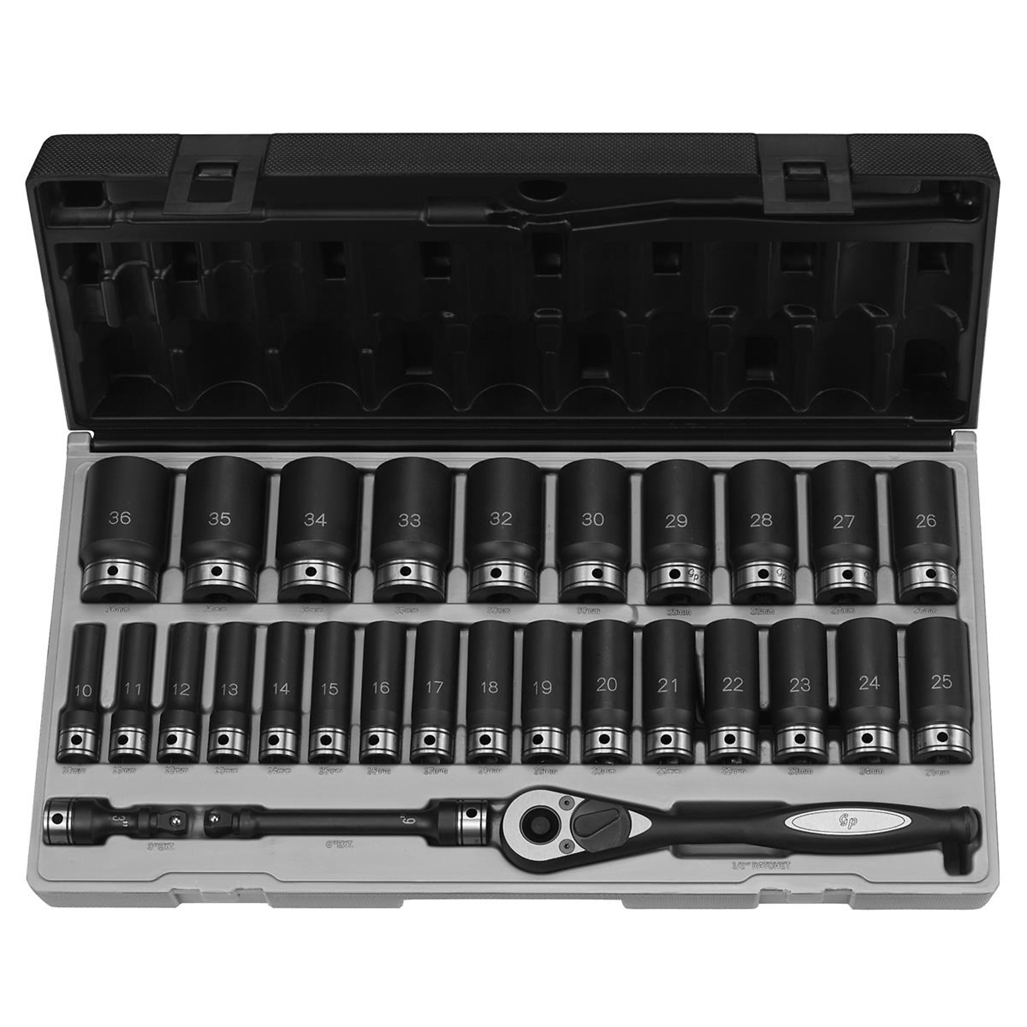 Grey Pneumatic Metric Deep Duo-Socket Set — 1/2in. Drive, 29-Pc., 6 Pt., Model# GRE82629MD